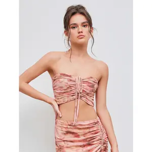 Cider [size 2-10] Mesh Abstract Sequin Drawstring Crop Tube Top SwimWeek
