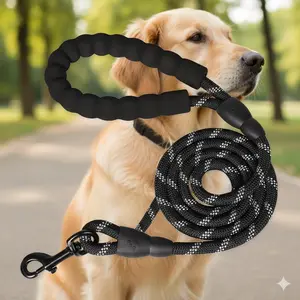 Heavy Duty No pull dog Leash for Large Dogs, Chew Resistant Reflective Rope Lead with Comfortable Padded Handle, Durable Outdoor Training Leash for Anti-Pull Control and Night Safety.
