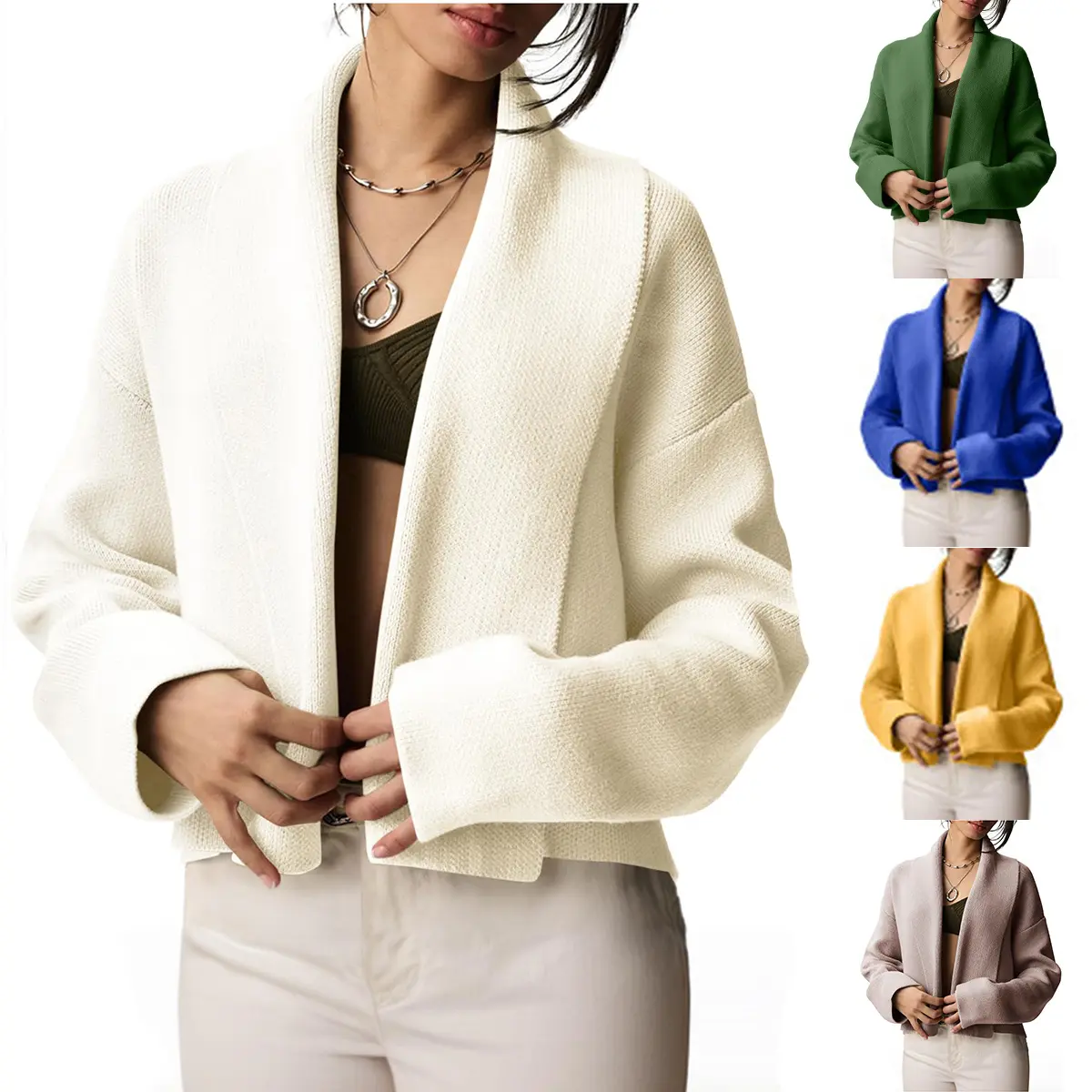 Kingapril Womens Cropped Cardigan Open Front Shawl 2025 Fall Trendy Long Sleeve Sweater Jacket