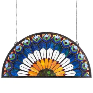 VEVOR Stained Glass Window Panel, 36x 18 in, Tiffany Style Hanging Transom Window Panel with Chain, Large Half-Round Stain Glass Hanging, Vintage Traditional Art Handcrafts for Kitchen Home DecorVEVOR Super Brand Day