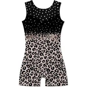 Gymnastics Leotards for Girls Ballet Unitards Biketard Toddler Sequin Mesh Stitching Tumbling Outfits 2-10T