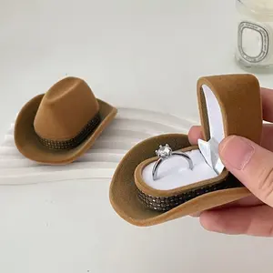 Creative Cowboy Hat Jewelry Box | Premium Fashion Velvet Ring Box | Western Cowboy Hat Jewelry Box | Vintage ring box