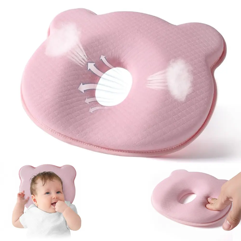 Baby Memory Foam Pillow - Portable Baby Pillow Hypoallergenic Prevent Flat Head Neck Support for Infant Sleeping Soft and Cozy Breathable for Bebe Travel