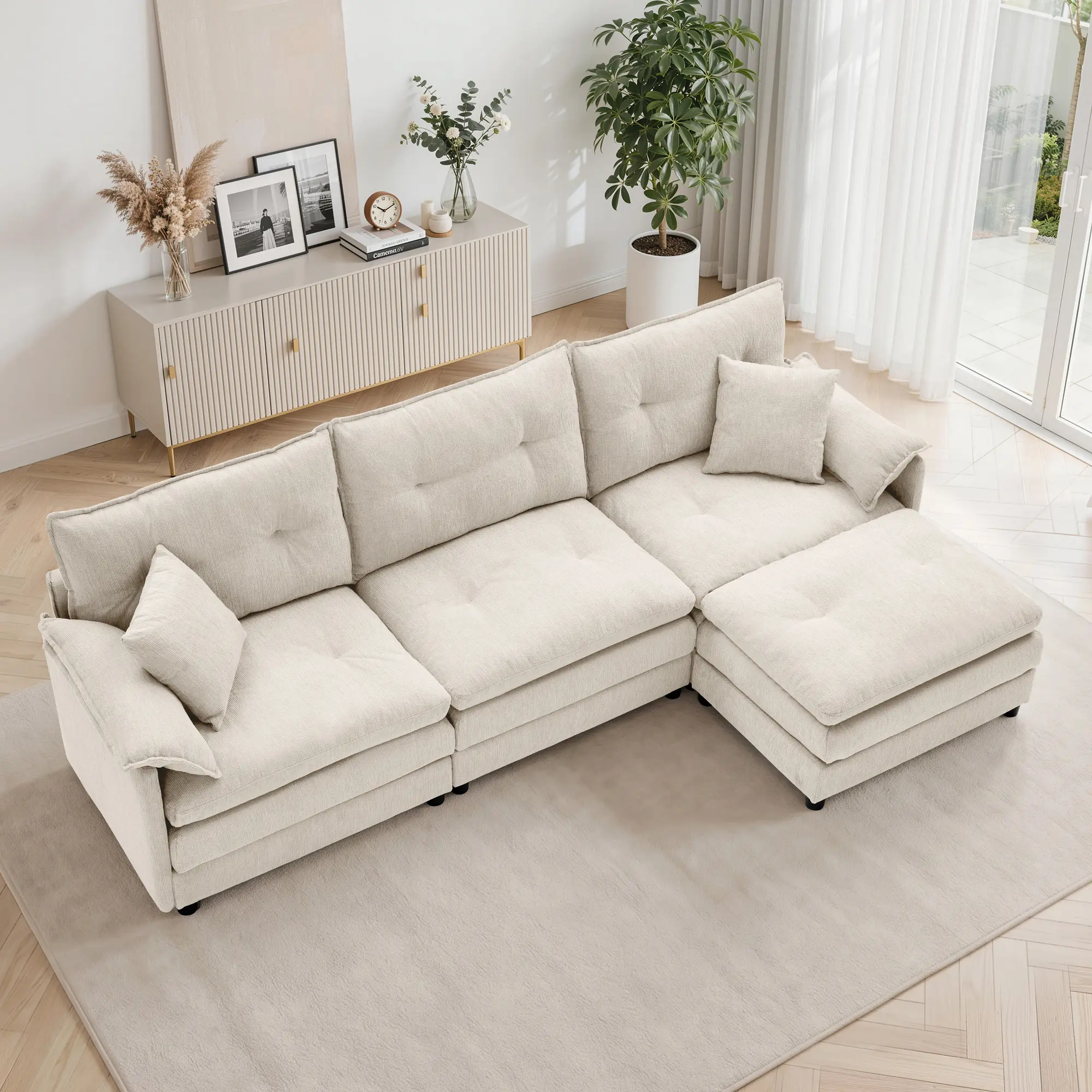 [Shipped in 2 Packages] Korser 100-Inch L-Shaped Modular Chenille Sectional Sofa - Cozy Cloud-Style 3-Seater with 1 Removable Ottoman, Deep-Seated, Comfortable Stylish Living Room Furniture