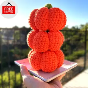 Three-piece set of handcrafted, crocheted, knitted vegetable pumpkins, perfect as a Mother's Day, Valentine's Day, office, or home décor gift