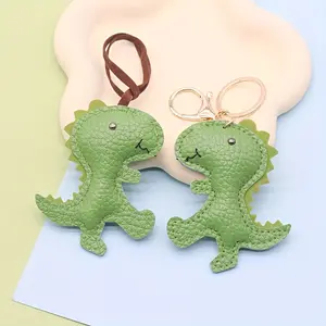 [Cute Dinosaur Keychain] Cute Green Dinosaur 1pc Keychain |   Creative PU Leather & Alloy Backpack Charm with Smiling Face  t rex keychain