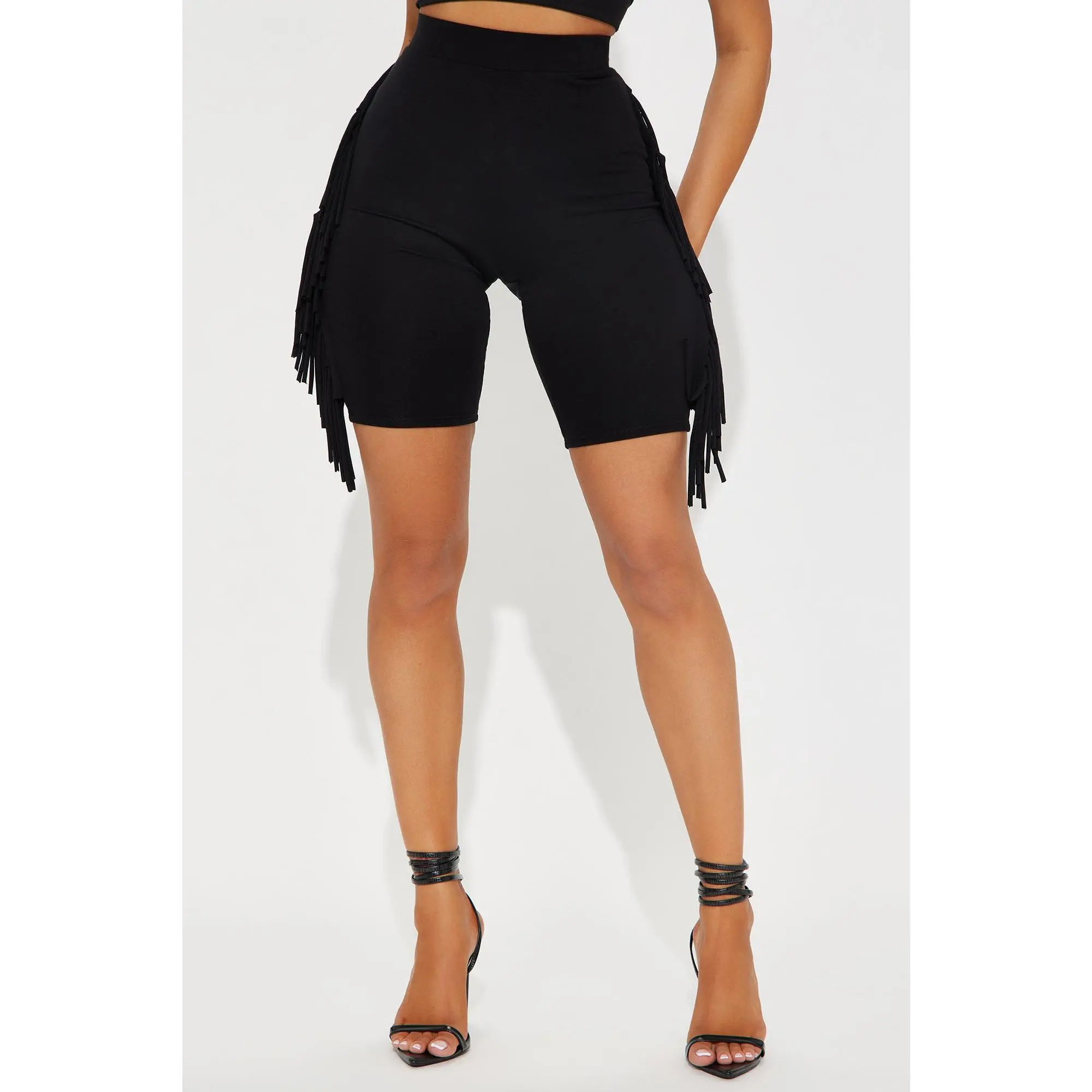 Shake It Up Fringe Biker Short - Black Shake It Up Fringe Biker Short - Black