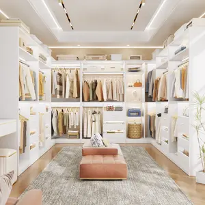 Cyclysio Corner Closet System with 6 Wooden Drawers and 6 Hanging Rods,Sturdy Walk-in Closet Organizer Wardrobe with Storage Shelves，3000 lbs Capacity