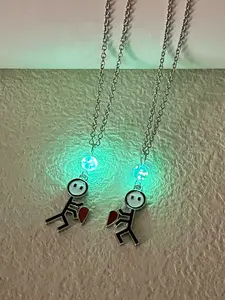 2 Pieces Glow-In-The-Dark Bead Couple Necklace, Cute Valentine's Day Gift, Anniversary Jewelry Set, Romantic Pendant Chain, Beaded Pendant Necklace