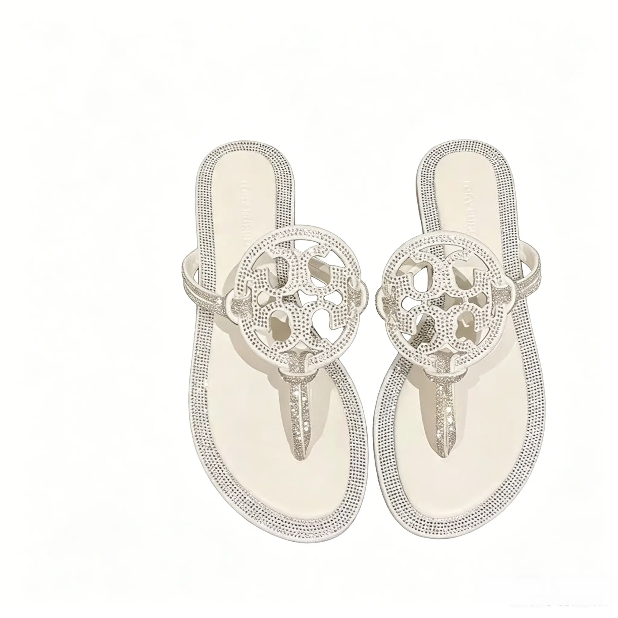 Women's White Rhinestone Flip Flops Hollow Out Design Flat Sandals Crystal Embellished Thong Sandals Comfortable Non-Slip Summer Beach Shoes Dressy Casual Slippers for Vacation Wedding Bridal Daily  Crystal embellished hollow out sandals