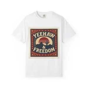 Yeehaw & Freedom Cowboy Core Graphic Tee - Vintage 4th of July Western Comfort Colors Shirt