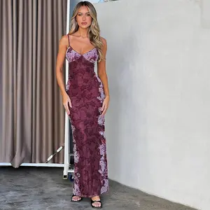 Summer New Women's Fashion European and American Retro Print High-End Strap Dress Evening Gown