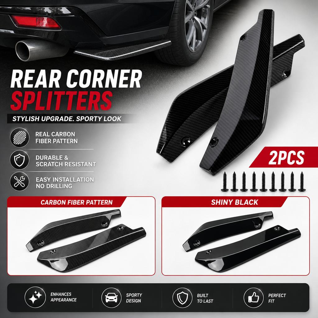 2PCS Universal Car Bumper Corner Spoilers, Gloss Black/Carbon Fiber Pattern Diffuser, Anti-Scratch Protector Side Apron for Most Vehicles