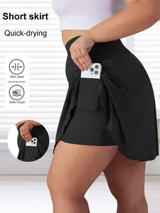 Women's Plus Size High Waist Skirt Pants, Pocket Design Ensures Privacy, Fashionable Practical Daily Wear, Perfect for Everyday Use, Solid Pocket Skorts