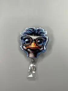 Ostrich in Glasses Badge Reel, Car freshener Vent Clip, Topper or Lanyard good for Nurse ID, Student ID, Employee ID, acrylic, glitter and resin