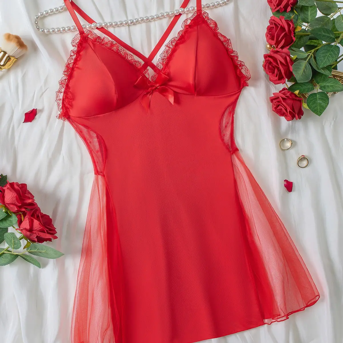 Lingerie Open Crotch Lace Sleepwear Hot Erotic Costumes Wedding iest Nighties Women Babydolls Transparent Dress