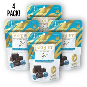 Béquet Salt-Chocolate Gourmet Caramel - 4 Pack Resealable Pouches - All-Natural, Gluten-Free