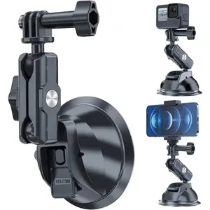 Suction Cup Car Mount with Phone Holder, Windshield Window Dashboard Boats Vehicle Attach for DJI Osmo Pocket 4,Pocket 3,Action 6 5 Pro 4 GoPro Hero 13 12 11 10 9 Insta360 X5 Xtra Camera Mount