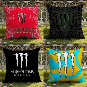 Cool Monster Energy Cushion Cover Ultra-Soft Reversible Plush Pillow Cover Perfect for Car Rides Sofa Lounging Bedroom Relaxation Heartfelt Gift for Family & Friends
