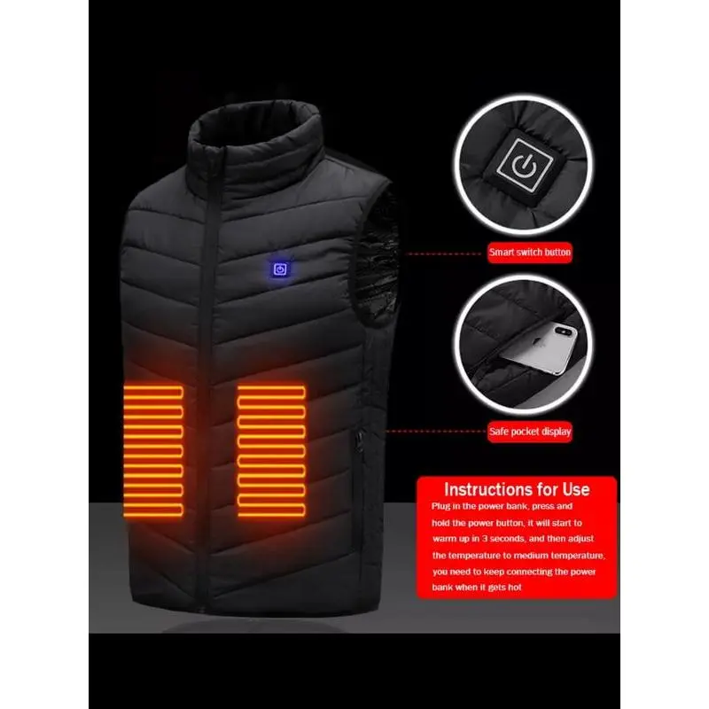 Without Battery Unisex Heated Vest with Three Heating Levels, 9 Heat Zones, Sporty Style, Perfect Christmas Gift, Ideal for Outdoor Activities Without Battery Unisex Heated Vest with Three Heating Levels, 9 Heat Zones, Sporty Style, Perfect Christmas Gift, Ideal for Outdoor Activities
