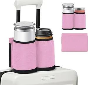 Luggage Cup Holder for Suitcases Free Hands Travel Accessories Luggage Cup Caddy Gifts Beverage Holder Universal Luggage Accessories for Flight Attendants Business Travelers Pink