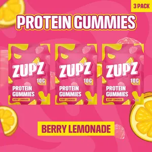 Zupz Protein Gummies- 10g Protein 160 Calories Berry Lemonade Flavor, Gluten-Free, Non-GMO