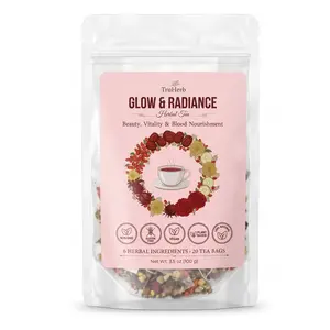 Glow & Radiance Beauty Tea, Double-Petal Rose & Goji Berry Herbal Tea, 6-Herb Skin Glow Tea for Vitality Blood Nourishment Anti-Aging, Natural Caffeine Free Wellness Tea Bags for Women, Hormonal Balance Support & Clear Skin Complexion