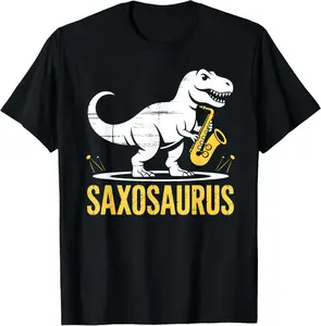 100% cotton Unisex Cool Sax Saxophone Jazz Music Instrument Dinosaur Funny Saxo T-Shirt