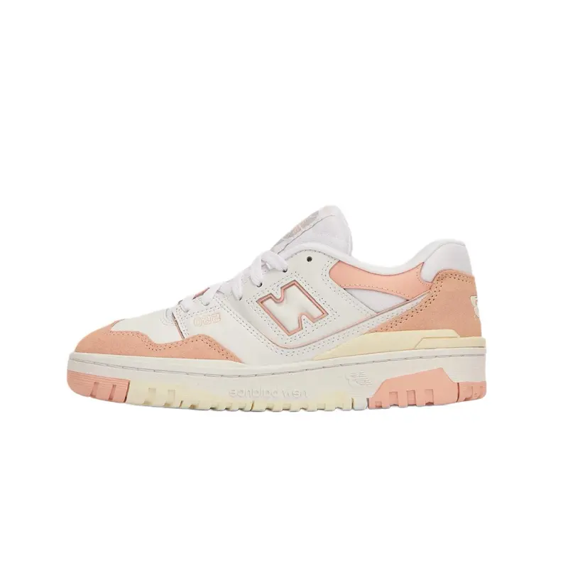New Balance 550 Pink Sand White Sneakers - Youth & Women’s Everyday Comfort Casual Fashion Walking Lifestyle Sports Footwear, Low Top Trainers, Athletic Casual Sneakers, Rubber, Sea Salt, Sporty Chic, Retro Look