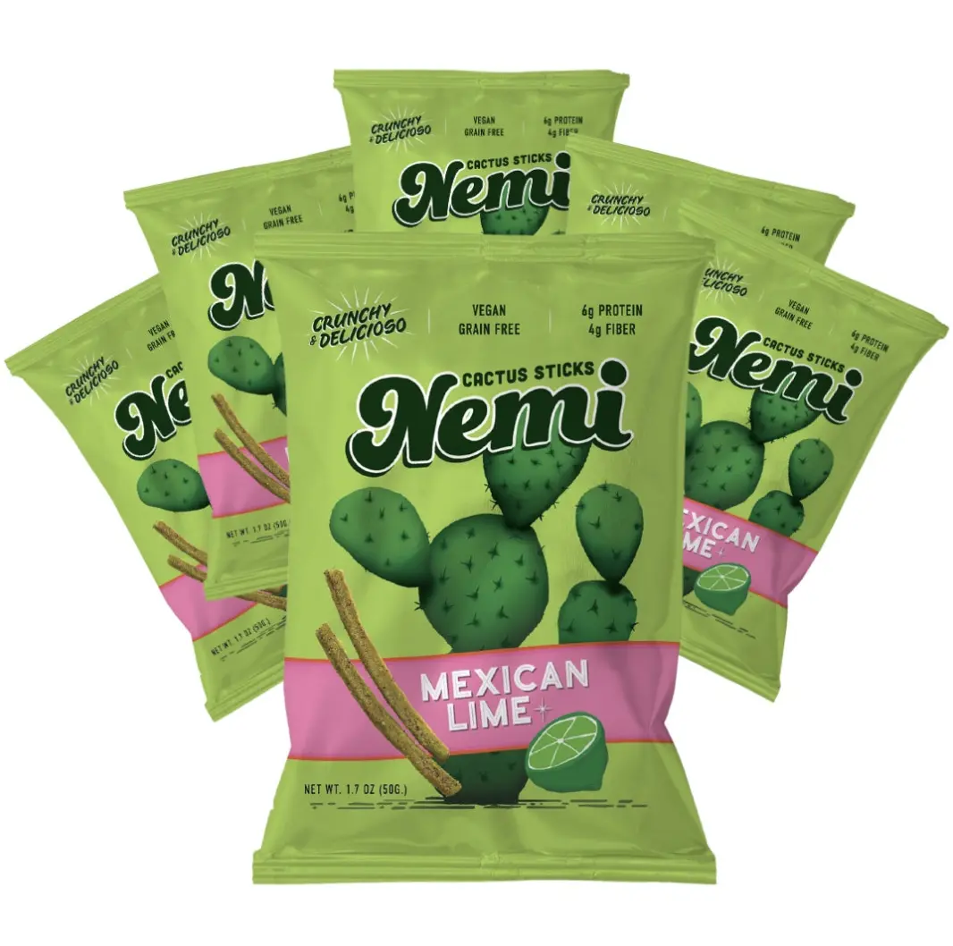 Nemi Snacks Mexican Lime-Crunchy Sticks Seeds and Nopales. Limones! Our very own crunchy snack sticks get freshened up by the tang of Mexican limones