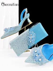 2026 Elegant Silver Pointed-Toe High Heels Shoes with Diamond Accents & Matching Bag - Ideal for Party Elegance