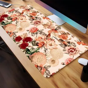 Vintage Flower Pattern Mouse Pad, 1 Count Rectangle Gaming Mouse Pad, Non-Slip Rubber Base Stitched Edge Desk Pad for Home Office Game Room, Desktop Accessory, Desk Accessories