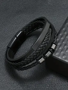 The latest best-selling men's retro hand-woven multi-layer beaded alloy magnetic buckle PU men's bracelet is suitable for men's daily wear, parties, festivals, suitable for Valentine's Day, graduation season, birthday, festival gifts, travel, and gatherin