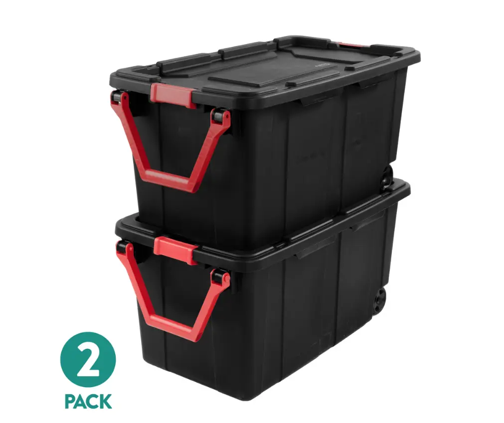 2-Pack Black 40-Gallon Extra-Large Wheeled Industrial Storage Bins, Durable Plastic Totes with Latching Lids and Pull Handles for Home Organization