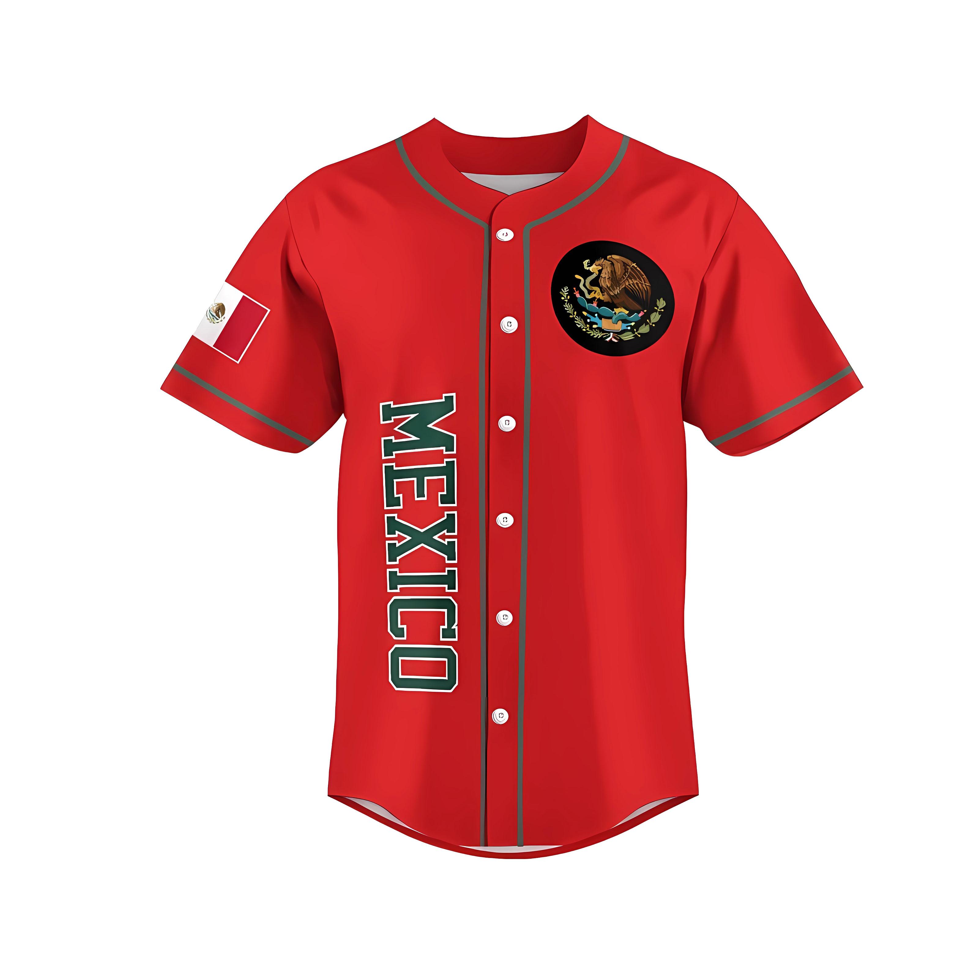 Mexican Heritage Baseball Jersey - Three-Color Limited Edition, featuring an embroidered eagle emblem and classic button-up design for versatile everyday wear