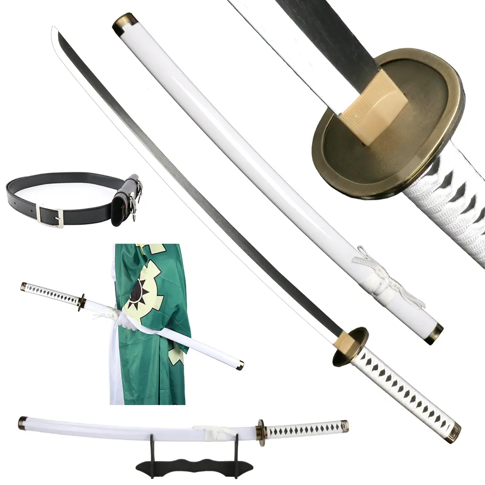Elervino 41-in Plastic 1x Cosplay Roronoa Zoro Sword Wado Ichimonji, Belt+Scabbard Set with 1x Holder, Anime Fan Props for Halloween Gifts (Toys & Hobbies Toy Swords & Sabres)