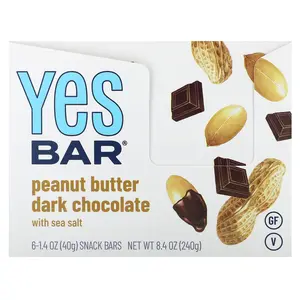 Yes Bar Snack Bar, Peanut Butter Dark Chocolate with Sea Salt, 6 Bars, 1.4 oz (40 g) Each