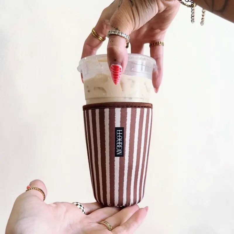 Reusable Neoprene Iced Coffee Sleeve - 20-22 oz Cup Cozie, Cute Coffee Lover Gift