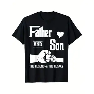Father And Son Matching T-Shirts - Father & Son Bonding Design with Fist Bump Graphic & Father And Son Text - Relaxed Fit Round Neck Short Sleeve - Father'S Day Gift, Family Outfits, Casual Unisex 2026 Black T-Shirt Crewneck Man Man Menswear
