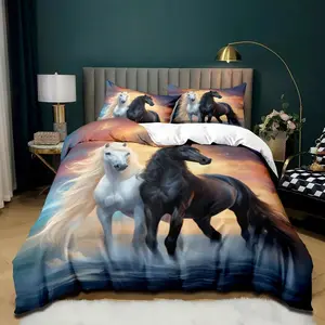 Horse Pattern Bedding Set, 3 Counts/set Including 1 Count Decorative Duvet Cover & 2 Counts Pillowcase, Soft Comfortable Bedding Set for Home Bedroom