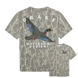 Drake Waterfowl Camo T-Shirt with Flying Duck Graphic – Men’s Outdoor Hunting Tee, Hunting Shirt, Gift for Dad, Gift For him, Hunting Season Shirt