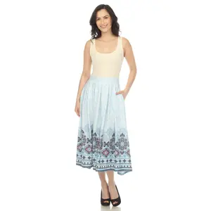 White Mark Women's Pleated Skirt with Border Prints Womenswear Bottom Soft