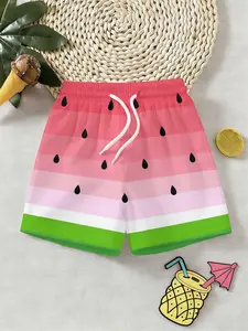 Boys' 3D Beach Pants Gradient Watermelon Print, Casual Knee-Length Shorts, Outdoor Wear, Perfect Gift for Holidays and Birthdays