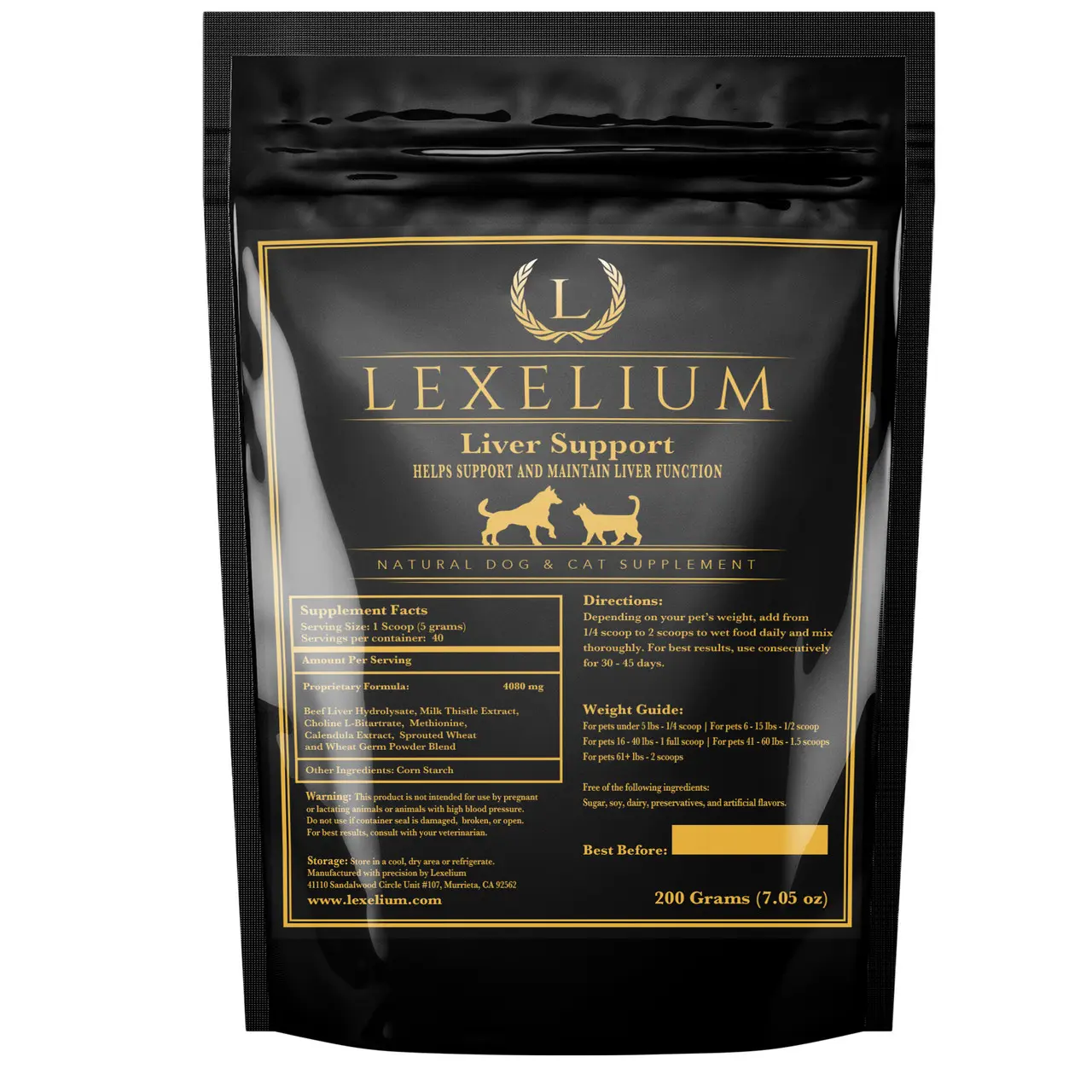 Lexelium Liver Support Supplement for Dogs & Cats | Milk Thistle, Beef Liver Hydrolysate, Choline & L-Methionine | Daily Pet Nutritional Formula – 200g