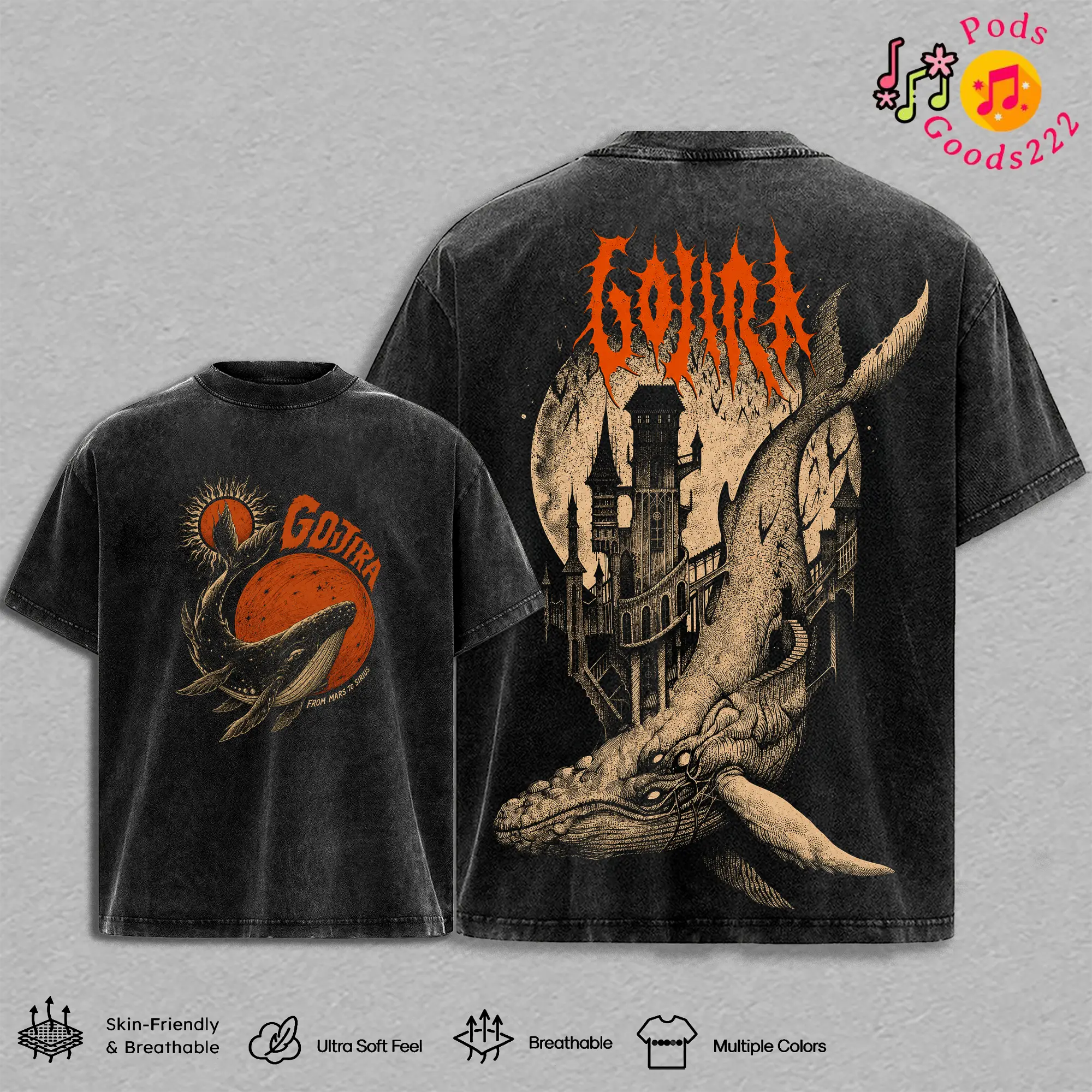 Gojira From Mars to Sirius Graphic T-Shirt, Hoodie, Sweatshirt, Vintage Washed Oversized Heavyweight Cotton Tee, Double Sided French Metal Band Streetwear, Y2K Rock Concert Apparel, Premium Unisex Music Merch Gift for Metal Fans