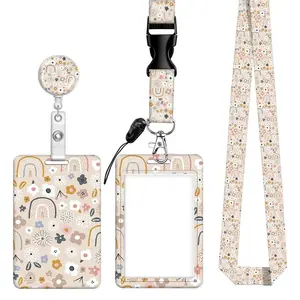 Floral Pattern ID Badge Holder Set, 1 Set Cute Badge Holder with Lanyard & Retractable Badge Reel, Nurse Badge Reel, Identification Badges & Supplies for Office School