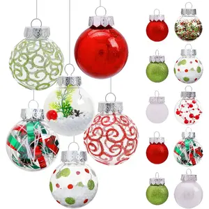 30 Pcs Clear Christmas Tree Ornaments Set Multi Size Shatterproof Plastic Xmas Balls in Red Green White Hanging Decorative Baubles for Christmas Home Wedding Party Decor Gift
