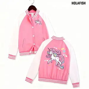 Holafish Cute Kids Baseball Jackets Print Boys Girls Fit Varsity Jacket Casual Lightweight Plain Button Cardigan School Coat