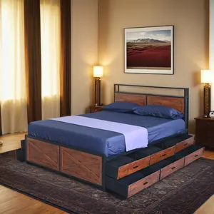 HOLDOLIFE King Size Smart Bed Frame with 12 Storage Drawers, Metal Frame & USB Port & LED Lights, Noise Free, Easy Assembly