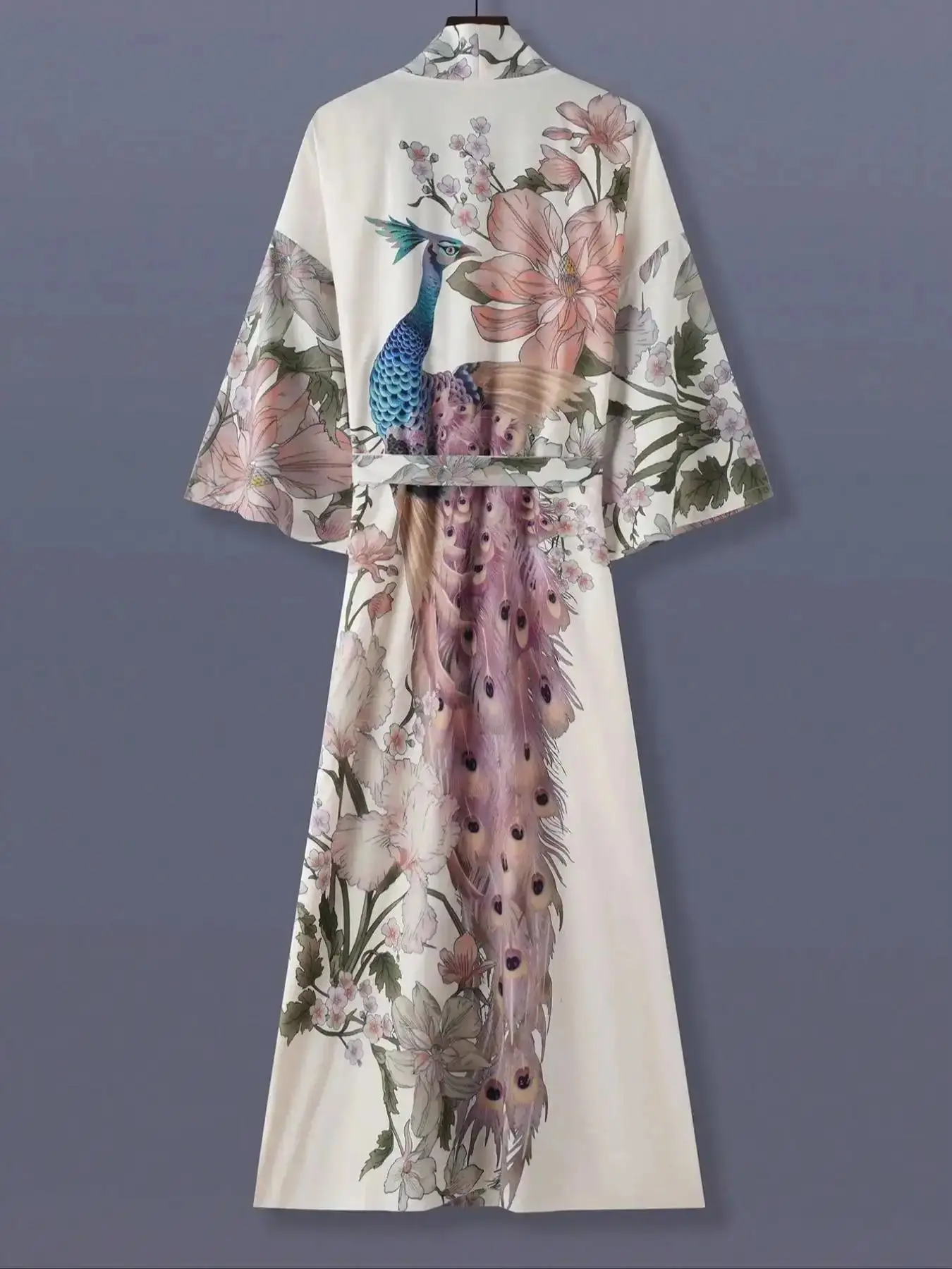 Elegant Japanese Peacock Bird Floral Kimono Cardigan Unisex Long Sleeve Loose Fit Outerwear Spring and Fall Street Style Jacket Womenswear Clothes weather ready outerwear essential classic coat seasonal staple